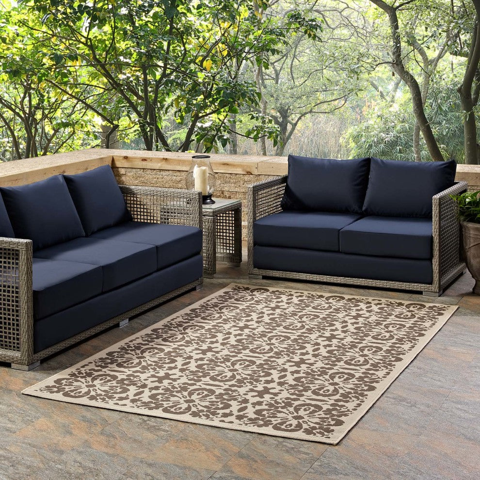 Modway Ariana Vintage Floral Trellis 8'x10' Indoor and Outdoor Area Rug, Beige