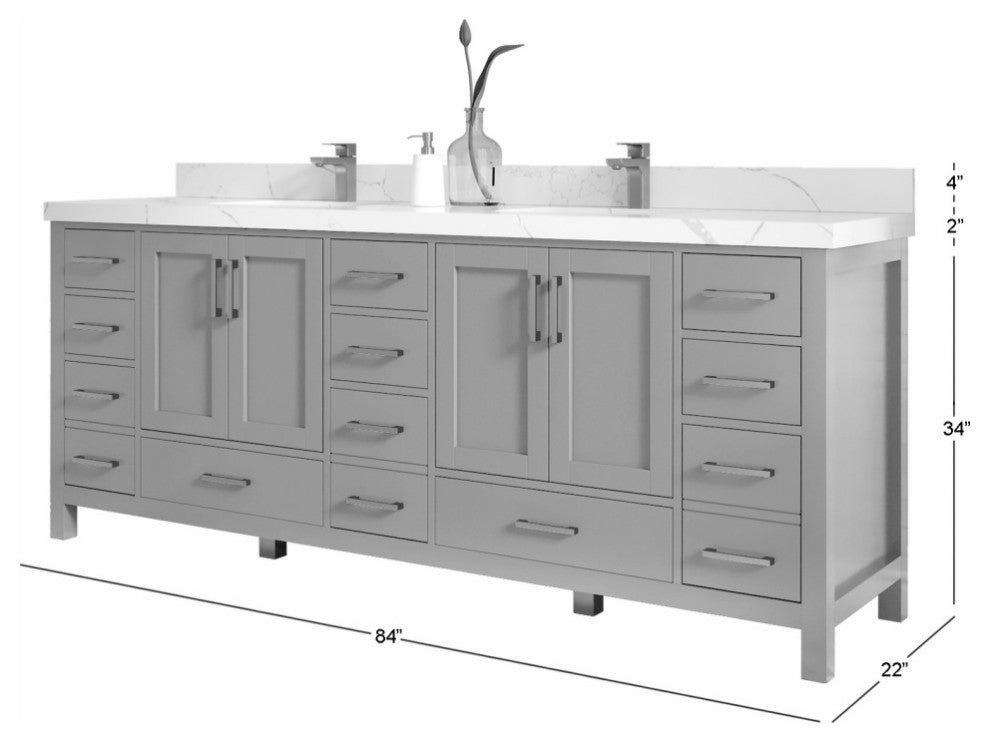 Malibu 84 Double Sink Bath Vanity in Lafayette Green 2" Viola Gold