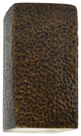 Ambiance, Small ADA Rectangle, Closed Top Wall Sconce, Hammered Polished Brass