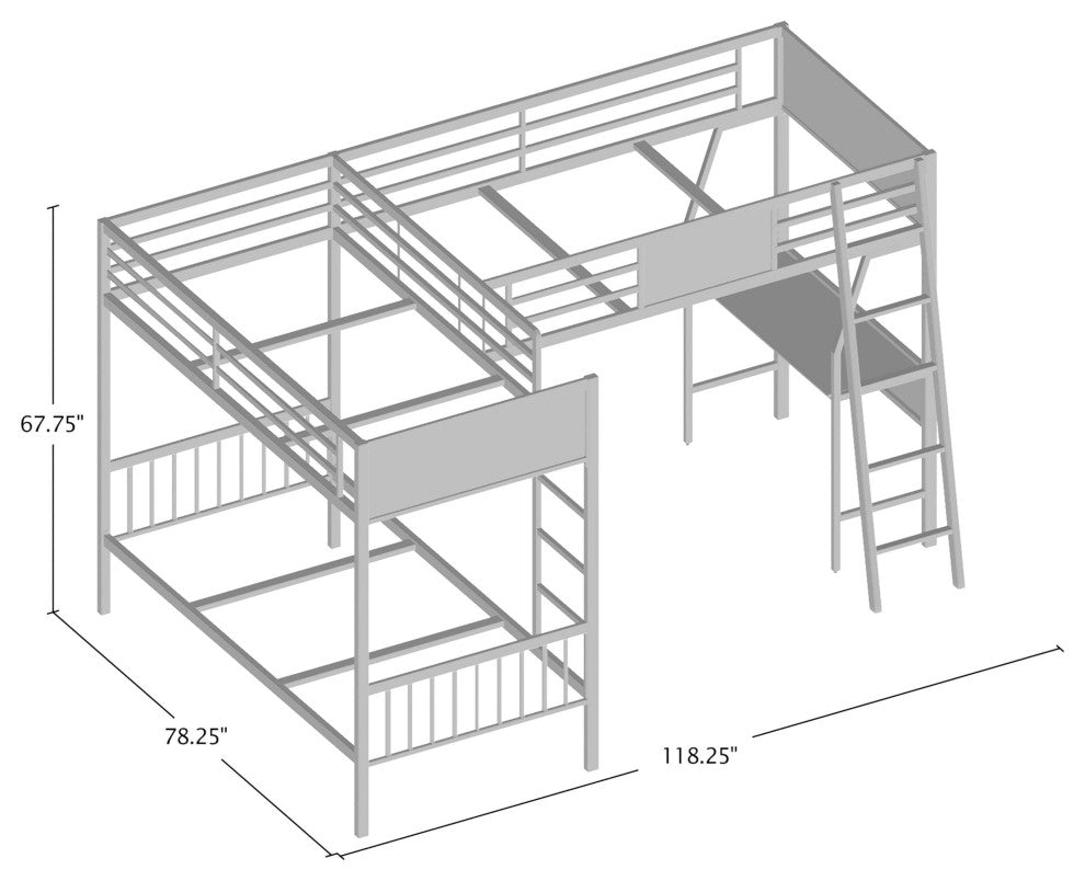 Furniture of America Dax Metal Triple Twin Bunk Bed in Gray and Silver