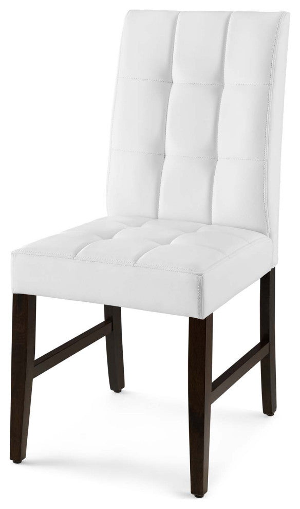 Tufted Side Dining Chair, Set of 2, Faux Leather, Wood, White, Modern, Bistro