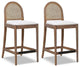 Panama 26.5" Curved Back Cane Rattan Counter Stool Set of 2 Ivory White Boucle