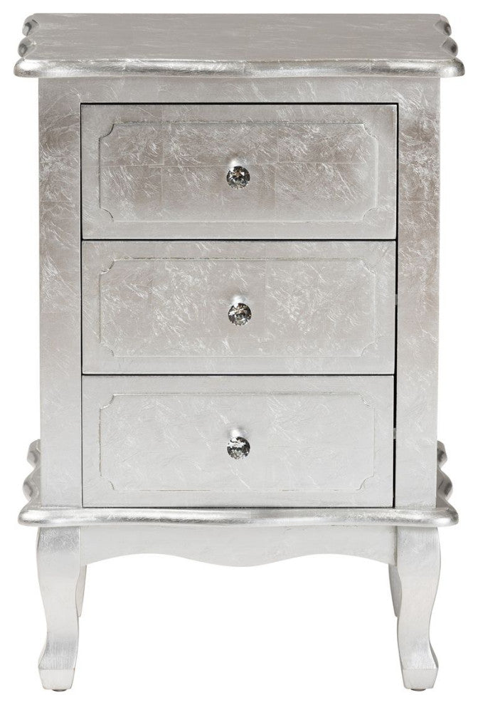 Newton Classic and Traditional Silver Finsihed Wood 3-Drawer Nightstand