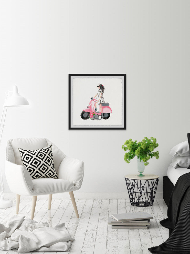 "Pink Scooter" Framed Painting Print, 18"x18"