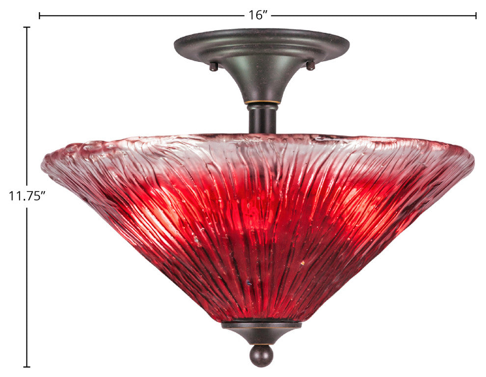 Semi-Flush 2-Light Semi-Flush Mount, Dark Granite/Raspberry Crystal