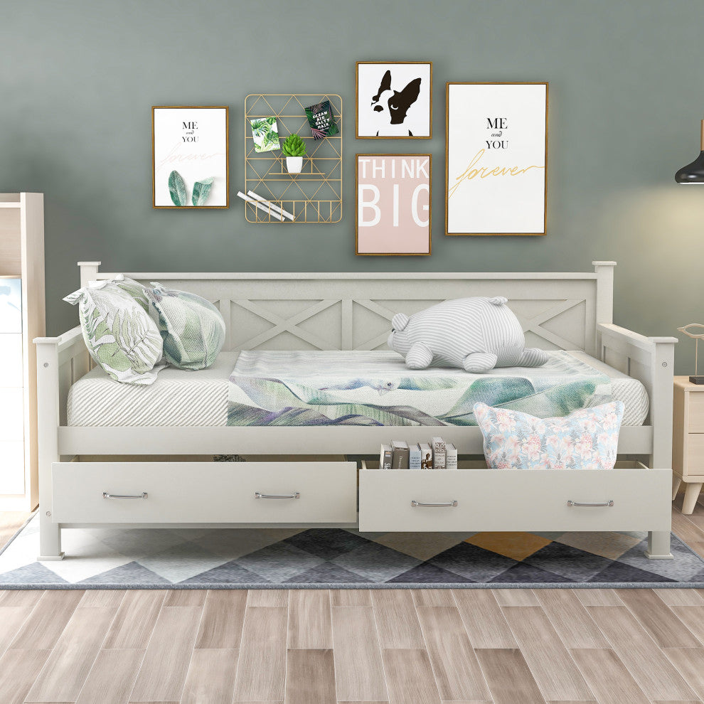 Modern and Rustic Casual Style Daybed, Cream White