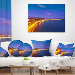 Benidorm Poniente Beach Sunset Seascape Throw Pillow, 16"x16"