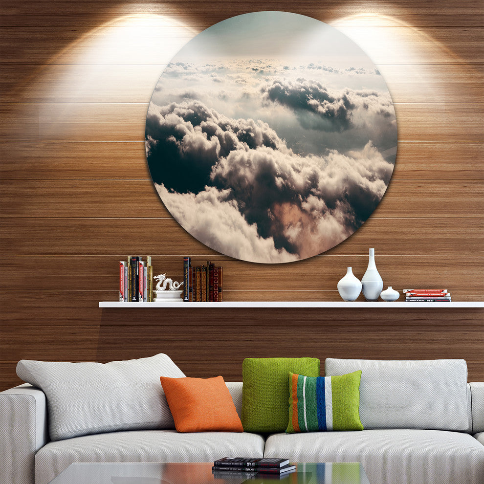 Sky Above Dark Heavy Clouds, Contemporary Landscape Round Wall Art, 11"