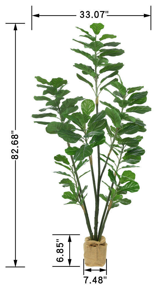 82.68'' Artificial Fiddle Leaf Fig Plant, Pot, Set of 2