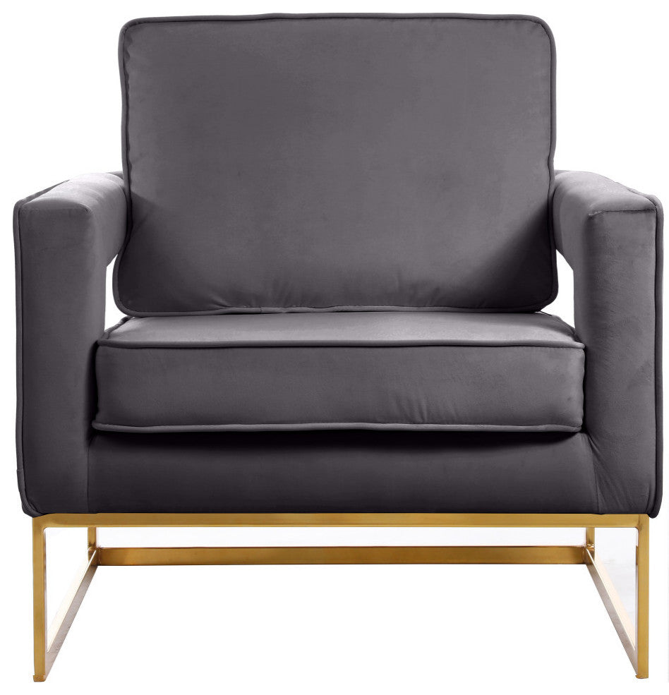 Noah Velvet Upholstered Accent Chair, Gray, Gold Base