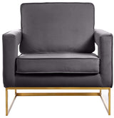 Noah Velvet Upholstered Accent Chair, Gray, Gold Base