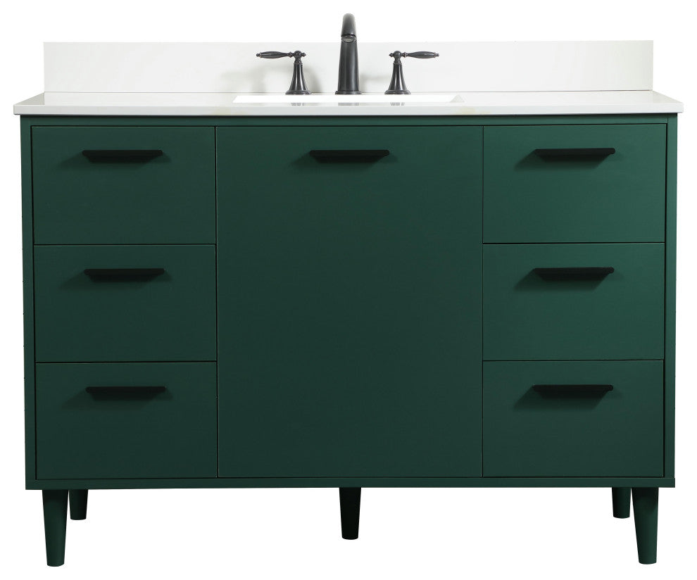 Home Living Modern Natural Oak-Light Bathroom Vanity, Green, 48"