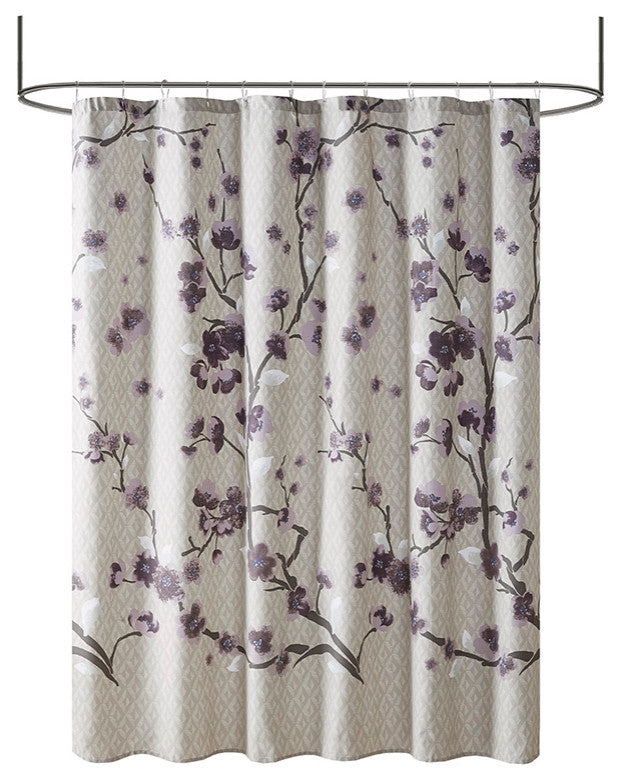 Madison Park Holly Cotton Shower Curtain, Purple