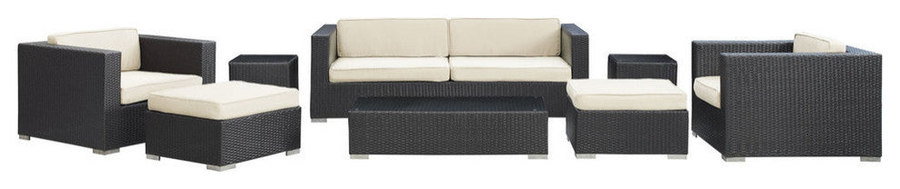 Espresso White Venice 8 Piece Outdoor Patio Sofa Set