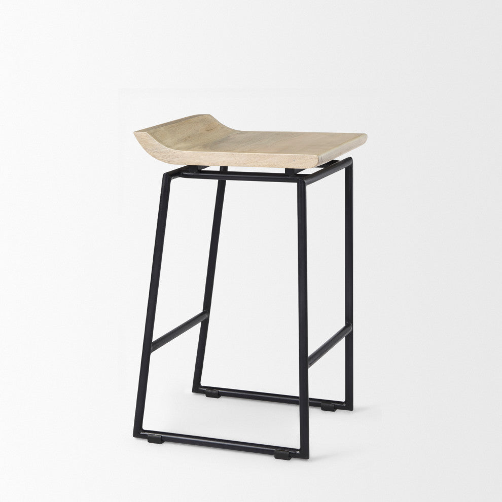 Givens Blonde Solid Wood with Black Metal Frame Counter Stool