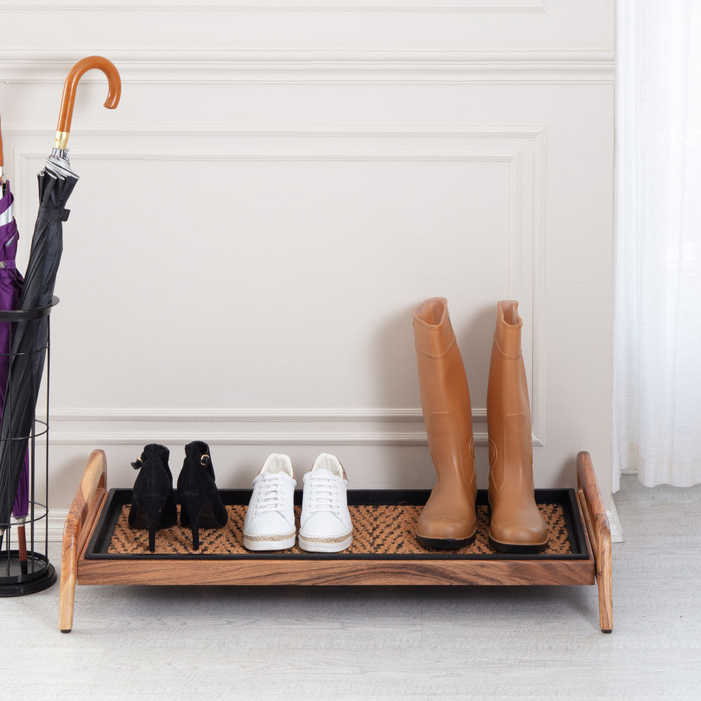 Single-Tier Natural Stand With 3-Pair Rubber Boot Tray Irish Lion