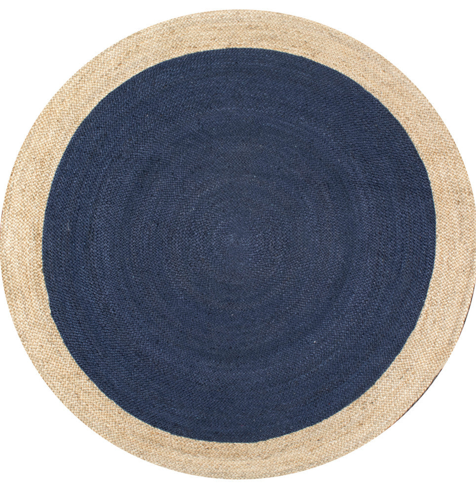 Jute Simple Border Area Rug, Blue, 6'' Round