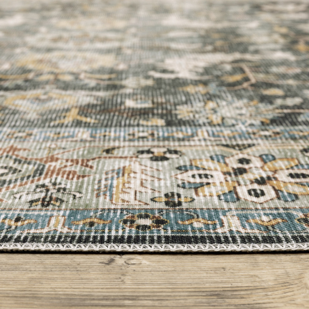 Celestia Machine Washable Vintage Indoor Area Rug, Charcoal, 7'6"x10'
