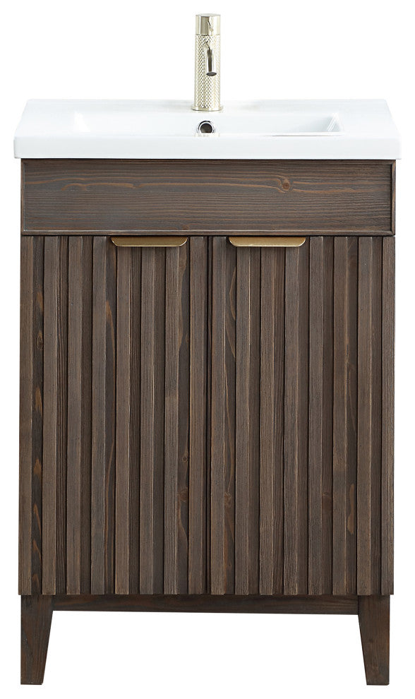 Palos Bathroom Vanity, Spruce Aged Brown, 24", Ceramic Top, No Mirror