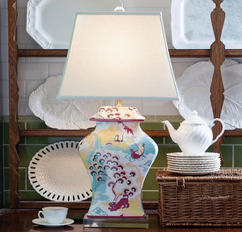 Canton Porcelain Table Lamp, Coral