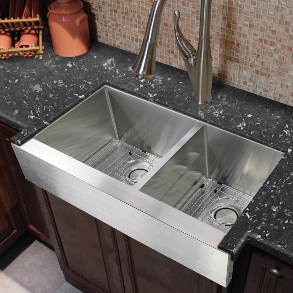 Transolid Diamond 36"x20" Double Bowl Farmhouse Kitchen Sink, Stainless