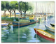 Boats in River Watercolor, Landscape Triptych Canvas Art Print, 36x28, 3 Panels