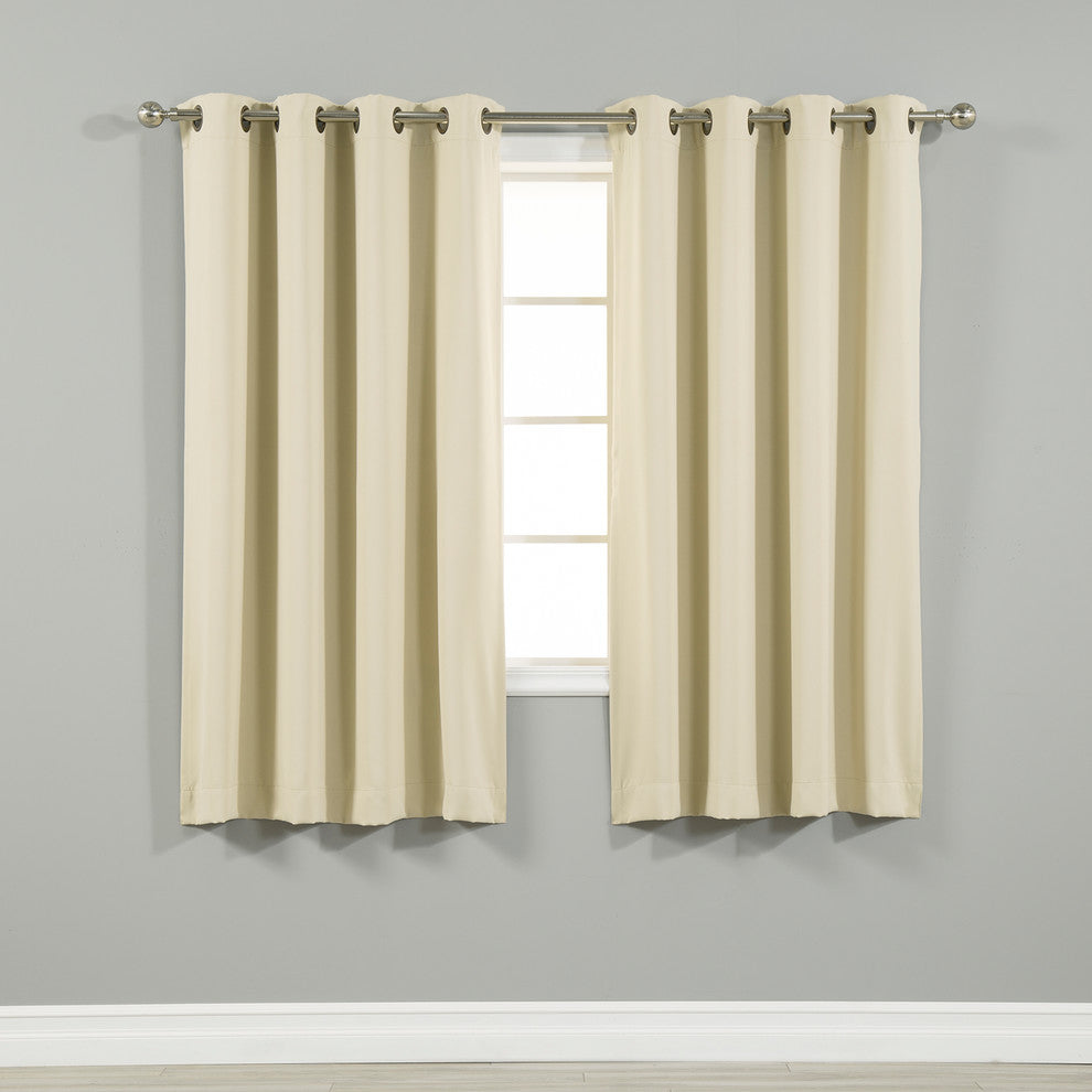 Solid Grommet Top Thermal Insulated Blackout Curtains, Beige, 63"