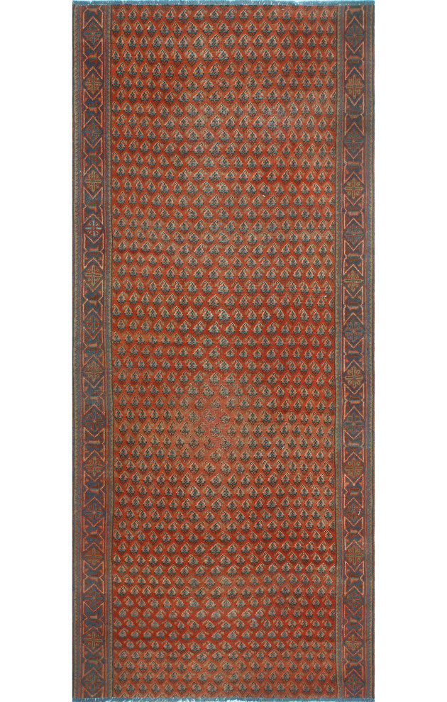 Vintage Distressed Camila Red/Navy Runner, 3'9x9'0