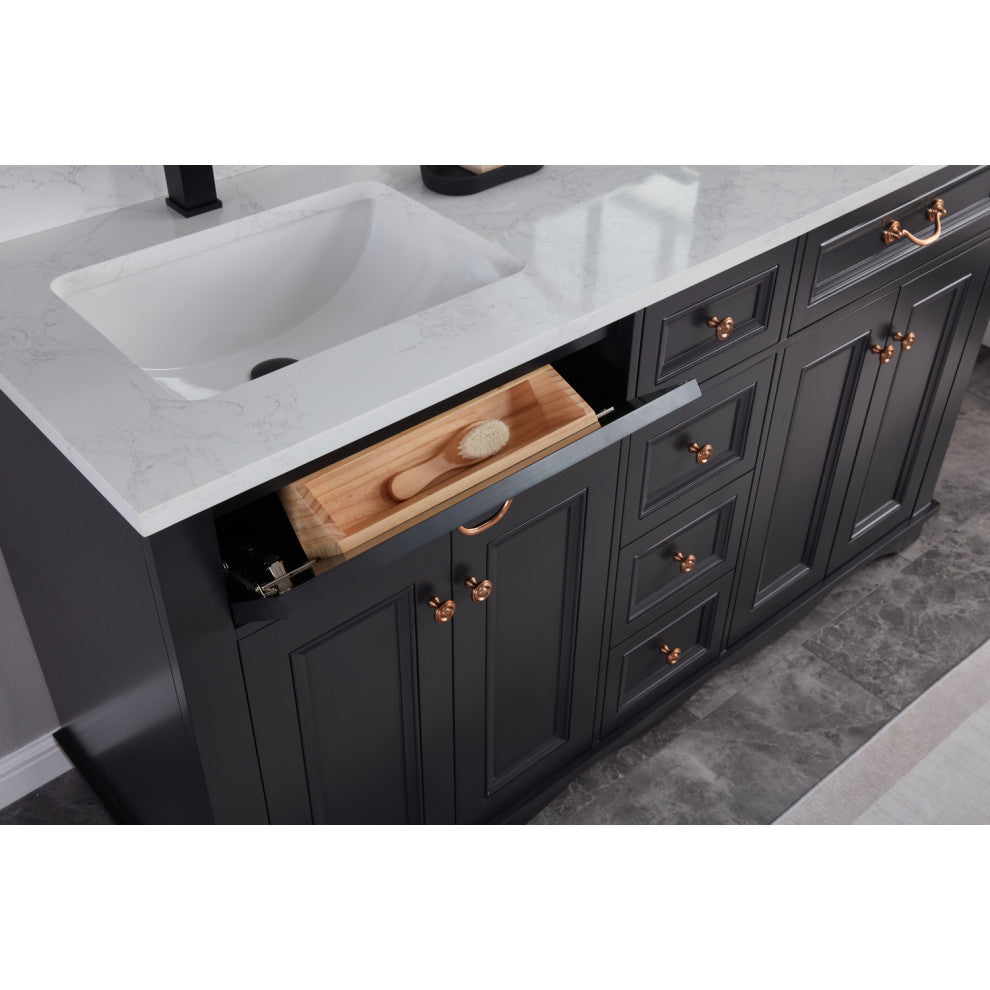 Legion Furniture WS2512 Series Bathroom Sink Vanity, Tricorn Black, 60", Artificial Stone Top, Double Sink