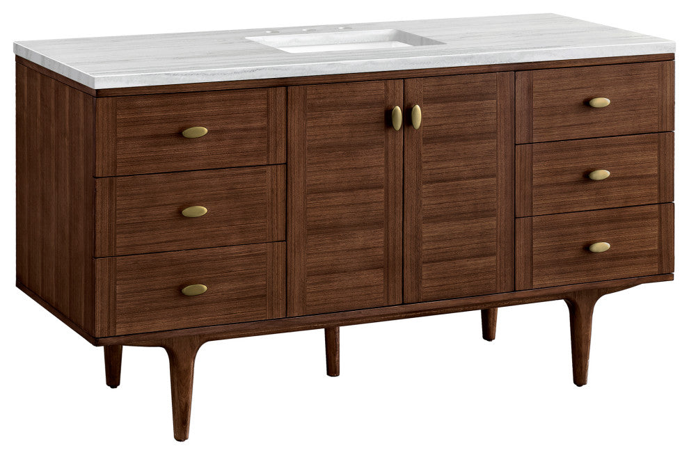 Amberly 60" Single Vanity, Mid-Century Walnut, 3CM Arctic Fall Top