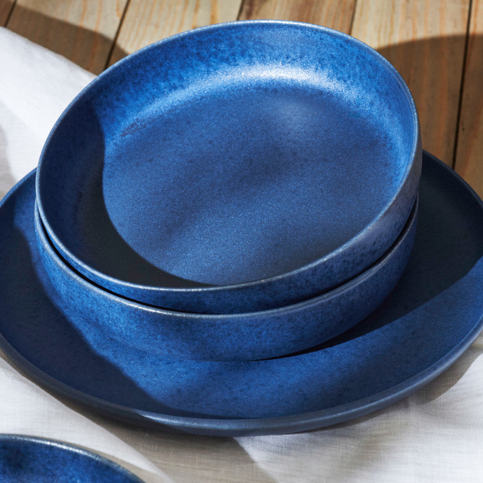 Porto by Stone Lain Macchio Stoneware Dinnerware Set, Blue Matte, 12-Piece