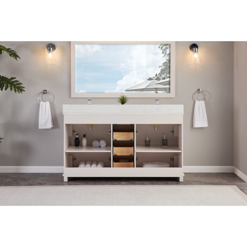 Legion Furniture WS2512 Series Bathroom Sink Vanity, Dreamy White, 60", Artificial Stone Top, Double Sink