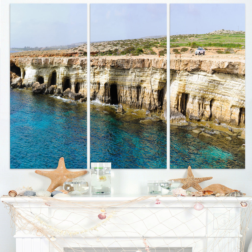 "Sea Caves near Cape Greko Panorama" Metal Wall Art, 3 Panels, 36"x28"
