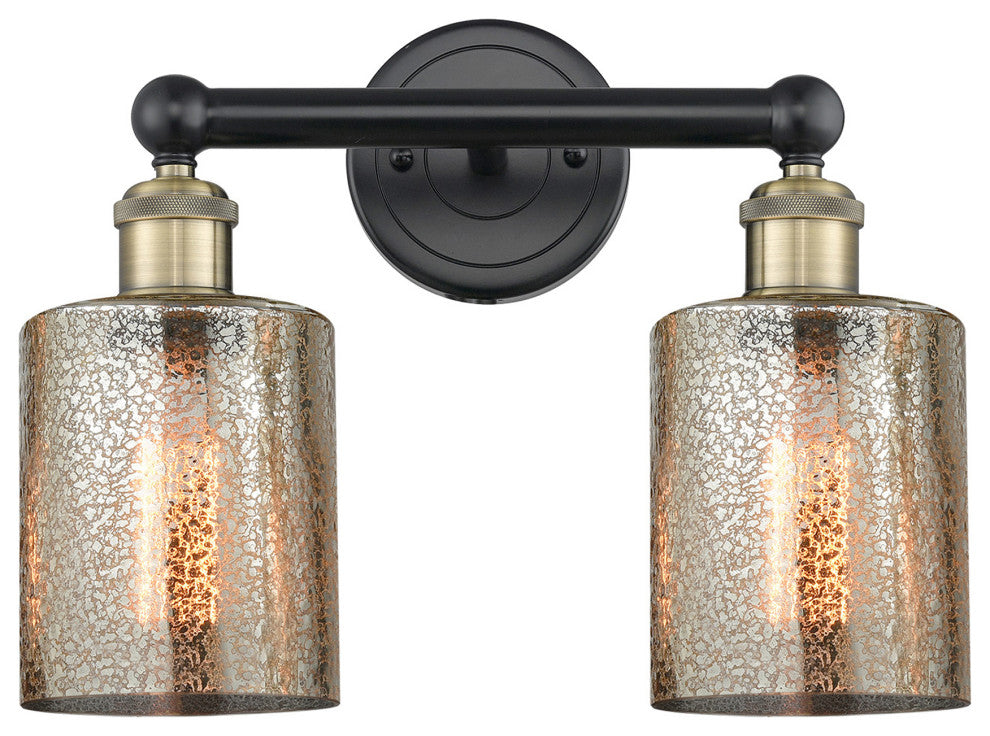 Edison Cobbleskill 2-Light 14" Vanity Light, Black Antique Brass, Mercury Shade