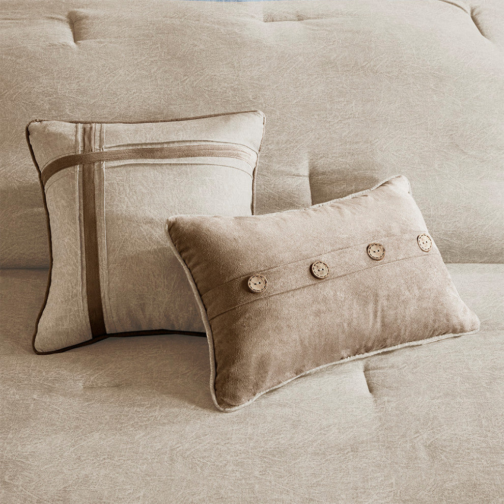 Madison Park Boone Lodge Cabin Microsuede 7-Piece Comforter Set, Taupe, Queen