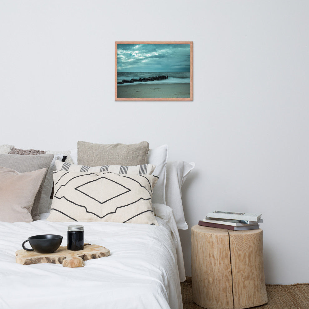 Blue Morning at Rehoboth Coastal Landscape Framed Photo Paper Wall Art Prints, Red Oak, 18" X 24"