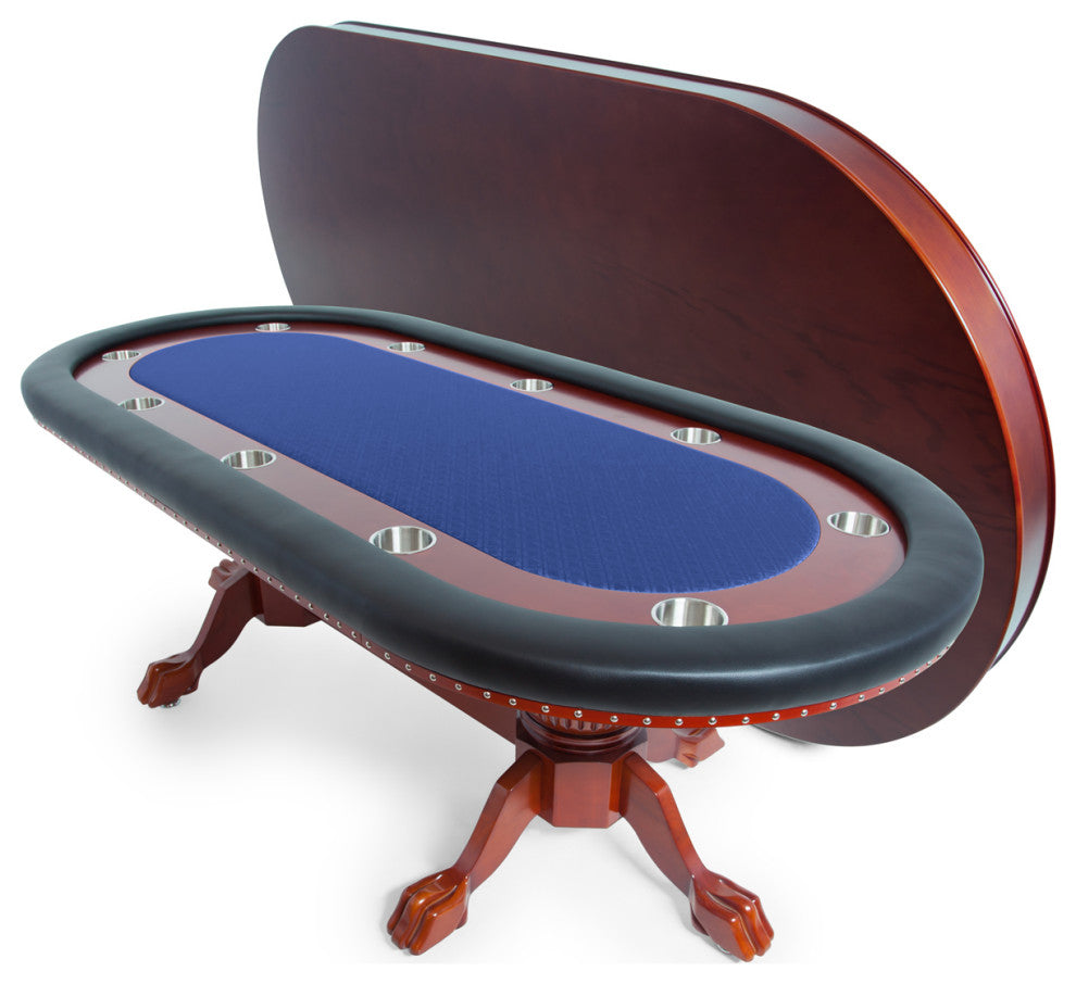 Rockwell Poker and Dining Table, Blue, 10 Person, Mahagony Racetrack With Cuphol