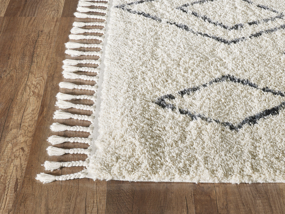 Abani Willow WIL130A Moroccan Diamond Print Ivory and Grey Area Rug