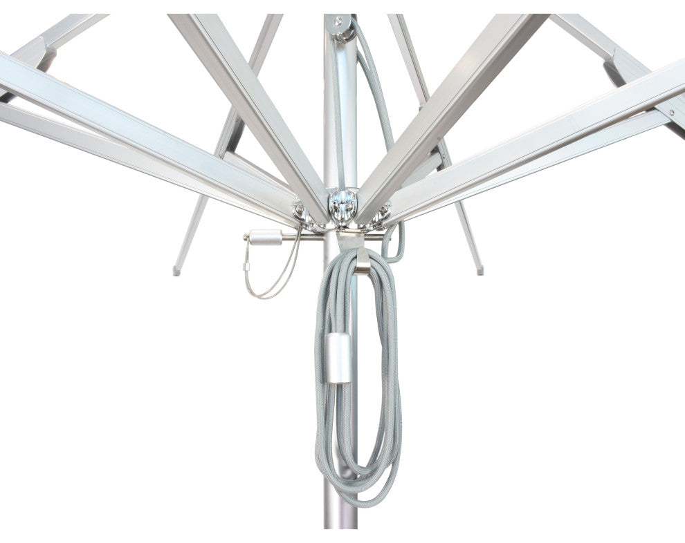 9' Patio Umbrella Silver Pole Fiberglass Rib Pulley Lift Sunbrella, Te