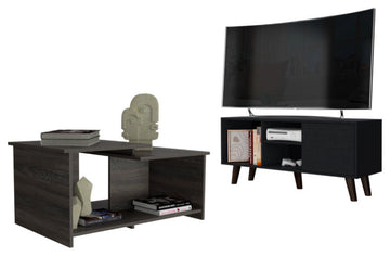 Tampa 2 Piece Living Room Set, TV Stand and Coffee Table, Black/Espresso