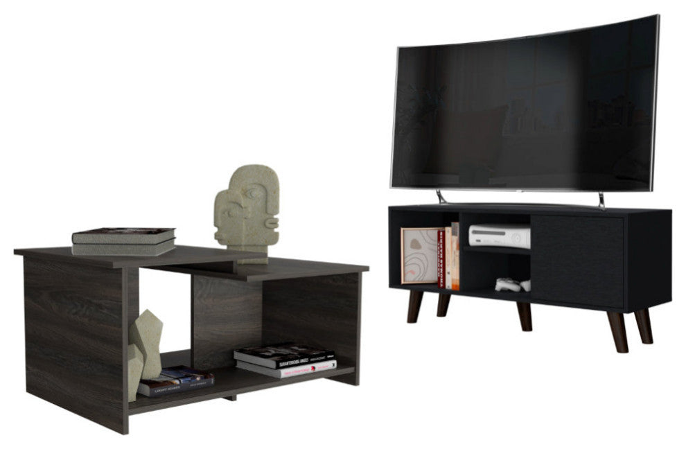 Tampa 2 Piece Living Room Set, TV Stand and Coffee Table, Black/Espresso