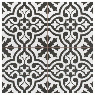 Berkeley Encaustic Ceramic Floor and Wall Tile, Black
