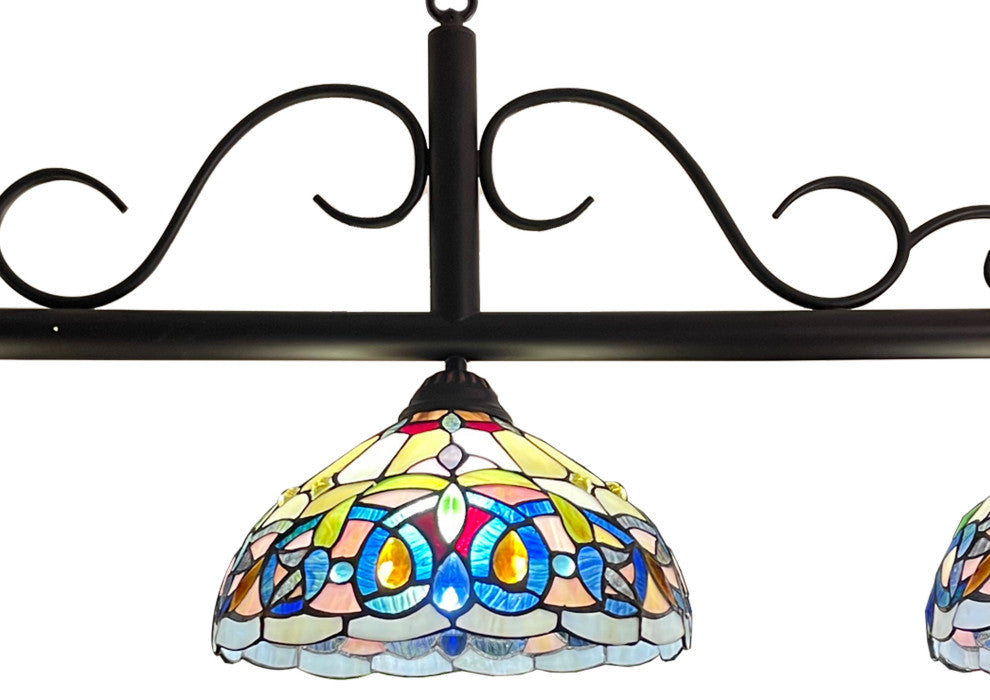 Serenity Victorian Tiffany-Style Dark Bronze 3 Light Island Pendant 45" Wide
