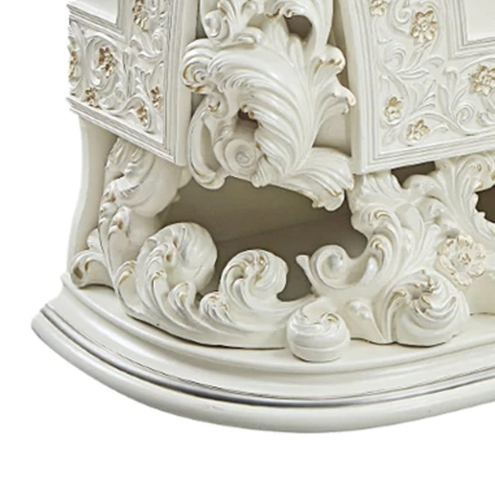 Benzara BM275670 Classic Ornate Carved Side Dresser With 2 Doors, Wood, White