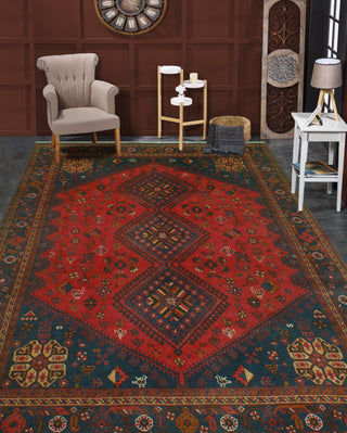 Fine Vintage Distressed Malaya Red/Navy Rug, 6'9 x 10'3