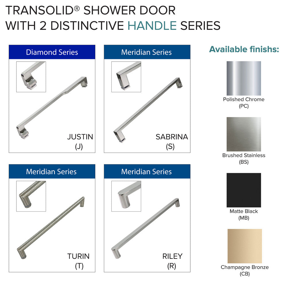 Teegan Plus Sliding Shower Door, Fixed, Clear Glass, Brushed Stainless, Turin
