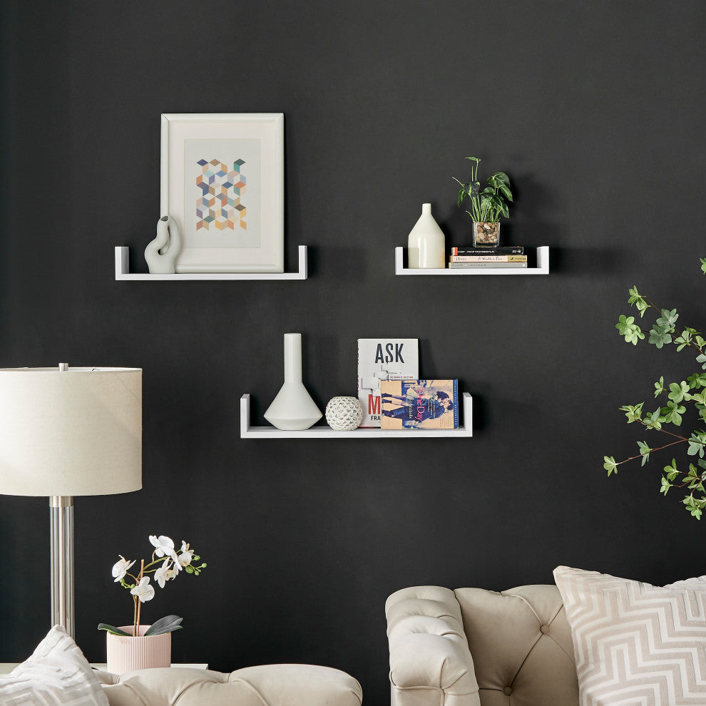 Danya B. Aalto U-Shaped Floating Wall Shelves Set of 3, White