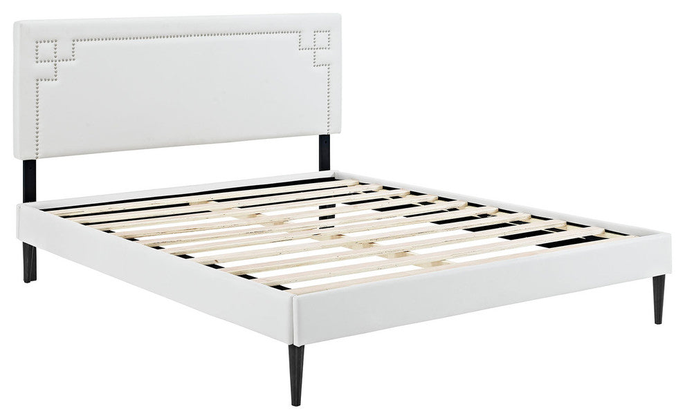 Modway Josie King Vinyl Platform Bed With Round Tapered Legs, White