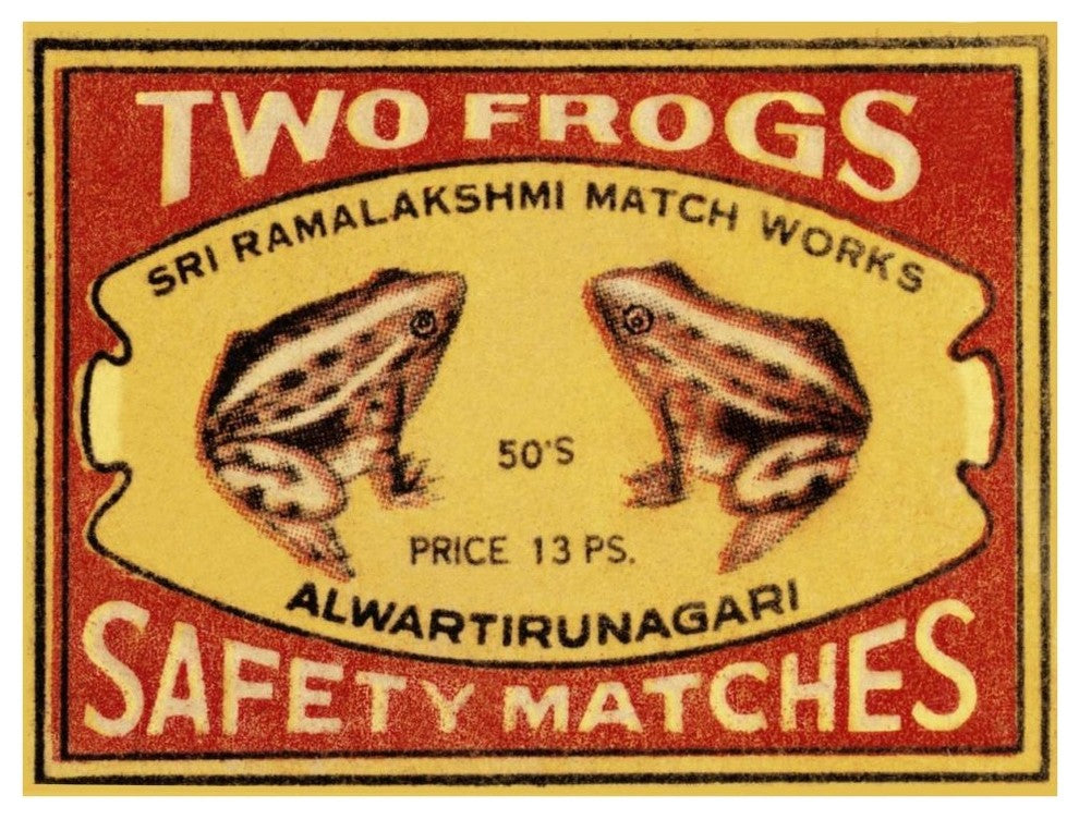 "Two Frogs Safety Matches" Digital Paper Print by Phillumenart, 42"x32"