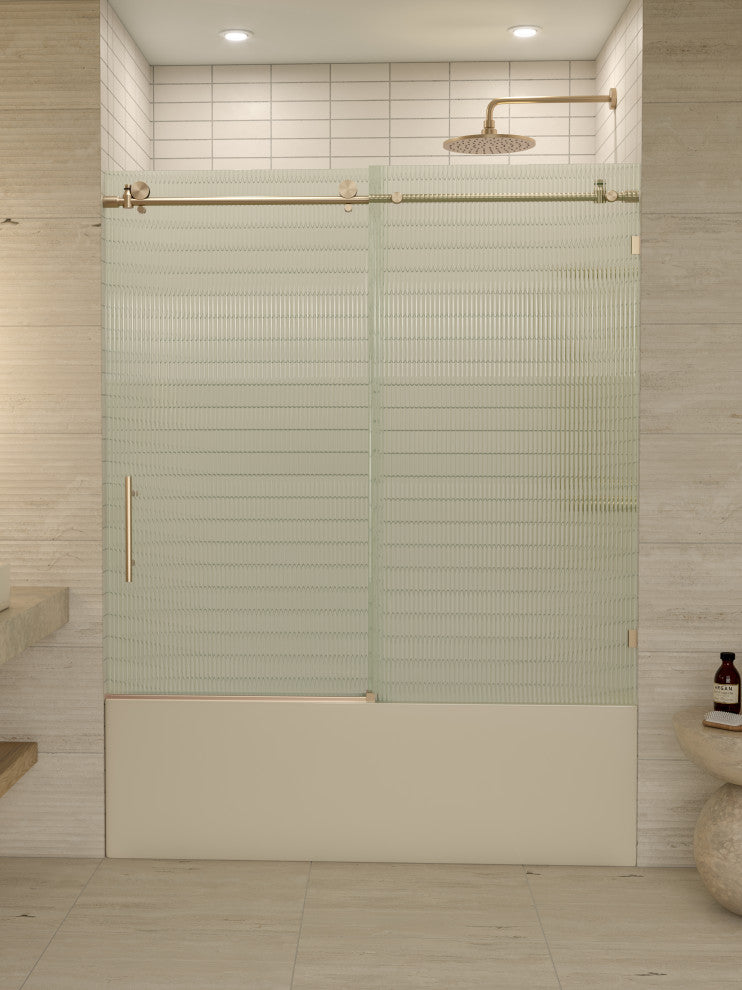 Galaxy 60"x60" Frameless Glass Sliding Bathtub Doors, Brushed Bronze, Left
